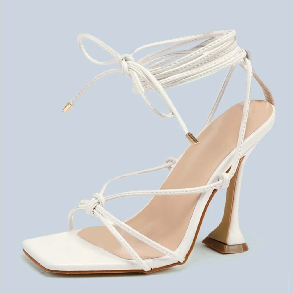 White tie up heels